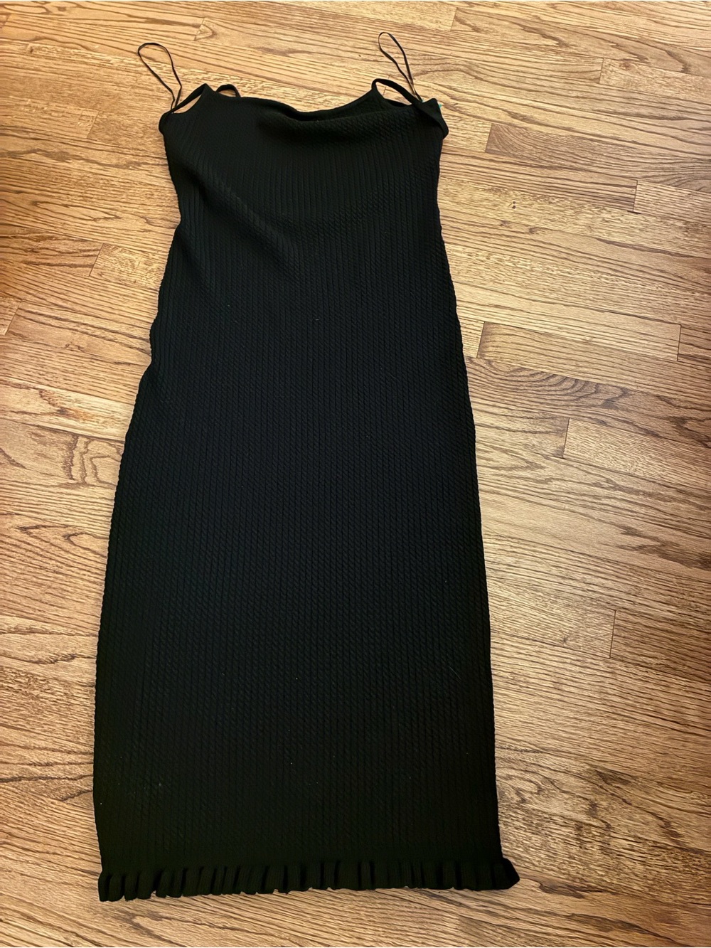 Pomander Place Black Ribbed Spaghetti-Strap Midi Dress